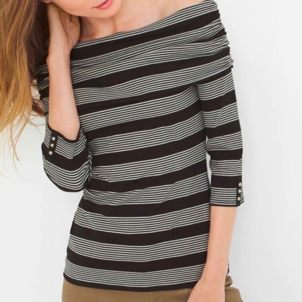White House Black Market Black And White Striped Off The Shoulder Top Size S